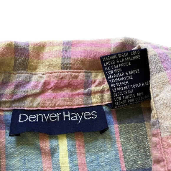 Linen Blend Sleeveless Shirt Pastel Madras Plaid Vintage Y2K Denver Hayes - Picture 5 of 5